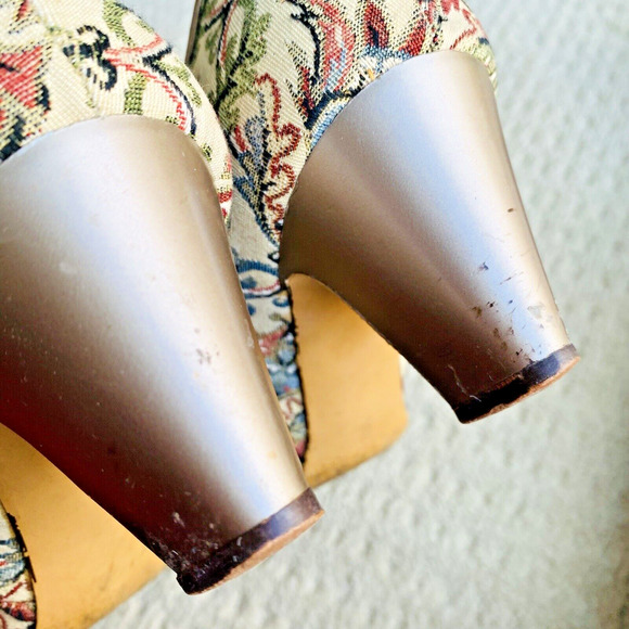 Vintage Mid High Heel Pumps Cosmopolitans Mid Century Tapestry Textile Shoes US9 - Picture 13 of 13